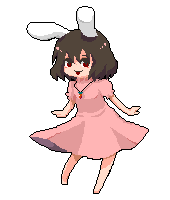 urita (vivivinicol), inaba tewi, touhou, lowres, 1girl, animal ears, barefoot, brown hair, female focus, full body, pixel art, rabbit ears, red eyes, solo, standing, transparent background