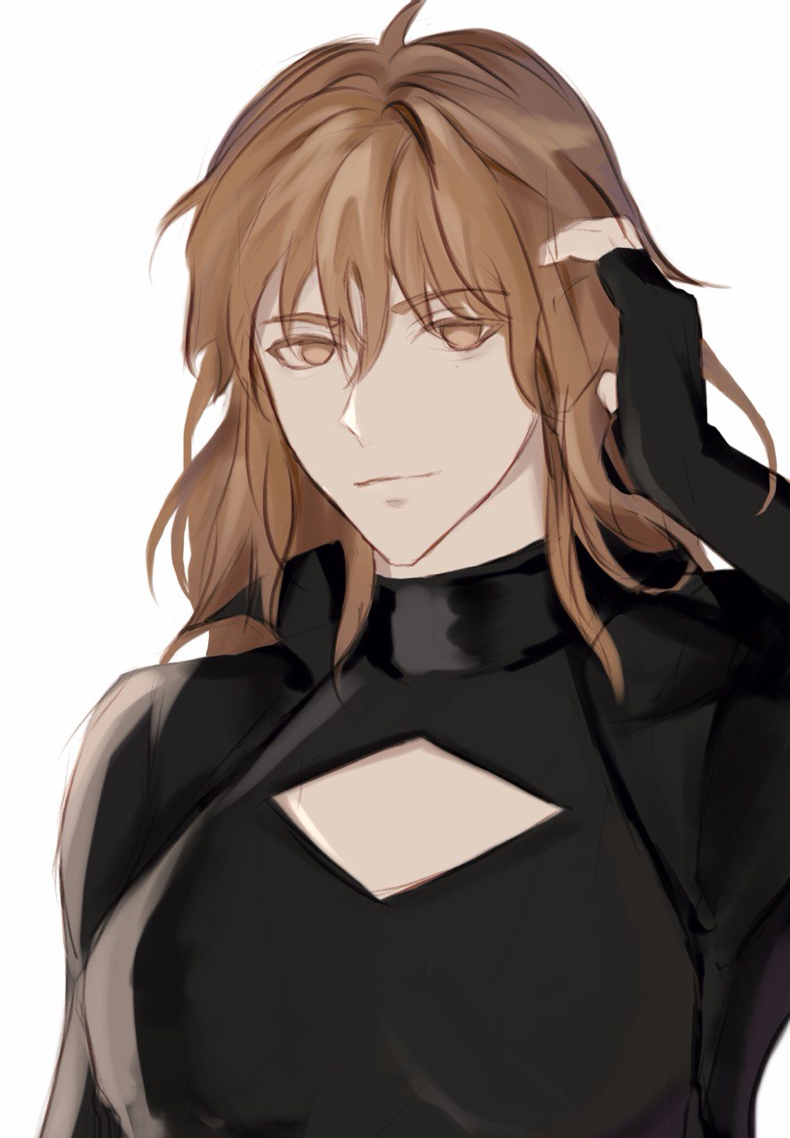yoo sangah, omniscient reader's viewpoint, highres, 1girl, above-cleavage cutout, black coat, black gloves, black shirt, breasts, brown eyes, brown hair, brushing hair, clothing cutout, coat, emosunfish, fingerless gloves, gloves, hair over shoulder, looking at viewer, medium hair, popped collar, shirt, smile, solo, upper body