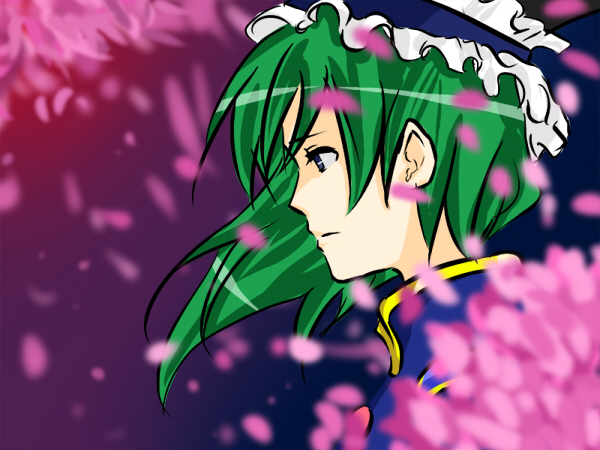 shiki eiki, touhou, 1girl, female focus, flower, solo