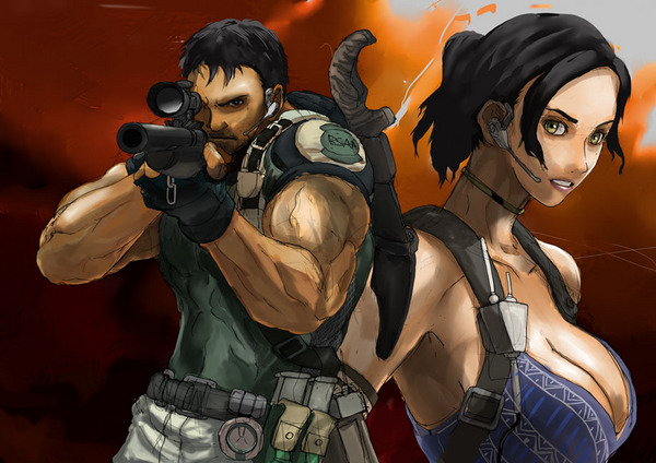 chris redfield, sheva alomar, capcom, resident evil, resident evil 5, 1boy, 1girl, dark skin