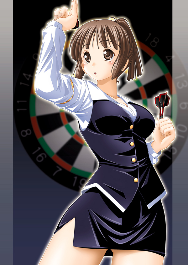keito, 1girl, brown eyes, brown hair, dart, female focus, pencil skirt, skirt, solo