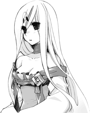 amaterasu (ookami), nuregami, ookami (game), lowres, 1girl, breasts, female focus, greyscale, long hair, monochrome, personification, simple background, solo, tattoo, white hair