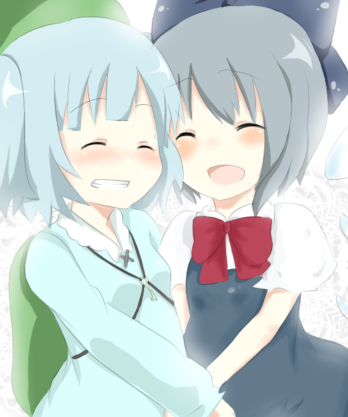 aoi (pixiv220348), mono (recall), cirno, kawashiro nitori, touhou, bad id, bad pixiv id, 2girls, female focus, multiple girls, two side up
