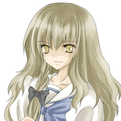 nanase nao, kirisame marisa, maria-sama ga miteru, touhou, bad id, bad pixiv id, lowres, 1girl, alternate costume, blonde hair, braid, female focus, long hair, parody, school uniform, solo, upper body, white background, yellow eyes