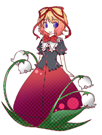 shiguri, medicine melancholy, touhou, bad id, bad pixiv id, 1girl, blonde hair, blue eyes, female focus, flower, plant, ribbon, short hair, simple background, solo, standing, white background