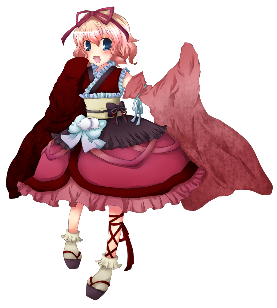 shiguri, medicine melancholy, touhou, bad id, bad pixiv id, 1girl, blonde hair, blue eyes, detached sleeves, female focus, full body, japanese clothes, kimono, ribbon, short hair, simple background, solo, standing, white background