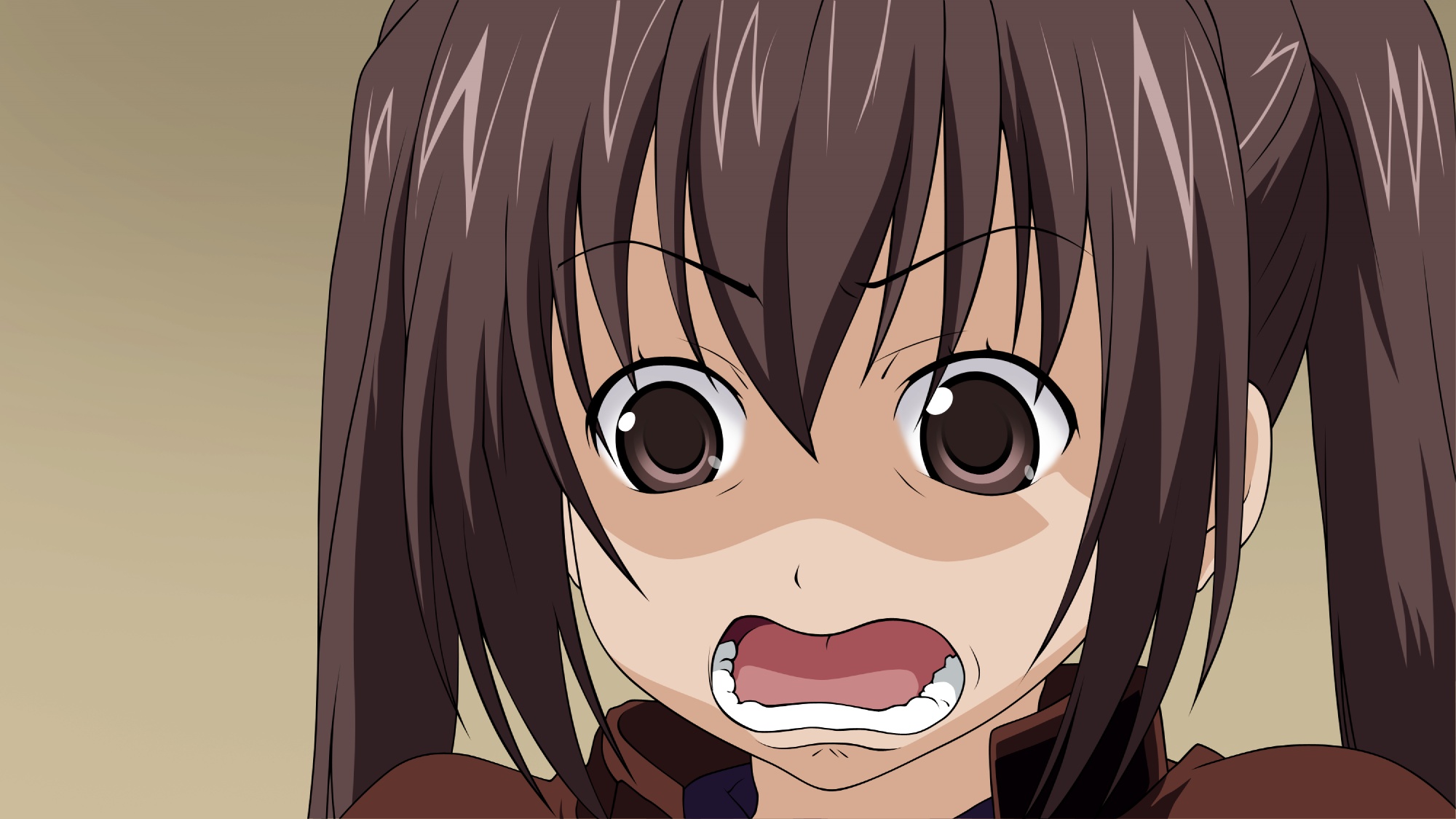minami kana, minami-ke, derivative work, highres, vector trace, 00s, 1girl, brown eyes, brown hair, female focus, solo, twintails