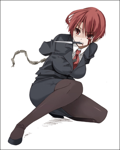 aka ume, original, 1girl, bdsm, bondage, bound, bound wrists, breasts, female focus, legs, pantyhose, solo