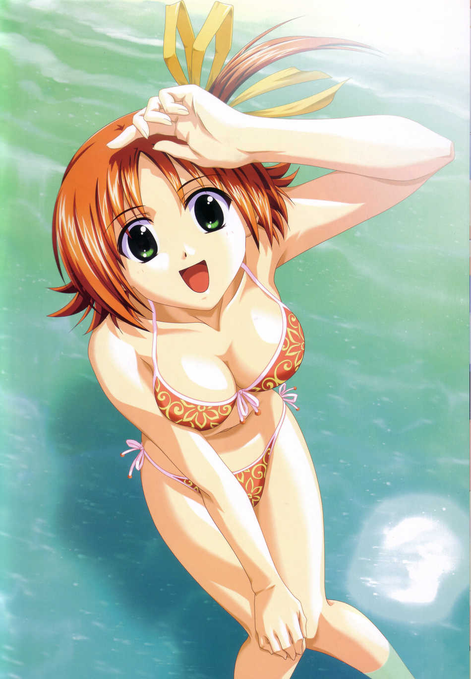 highres, bikini, breasts, cleavage, ocean, smile, swimsuit