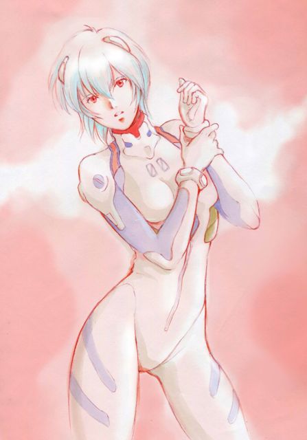 ume, ume (be my toy), ayanami rei, neon genesis evangelion, 1girl, blue hair, female focus, mecha pilot suit, plugsuit (evangelion), red eyes, short hair, solo