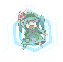 yoshioka yoshiko, kawashiro nitori, touhou, lowres, 1girl, blue eyes, blue hair, female focus, full body, hat, matching hair/eyes, skirt, solo, two side up, white background