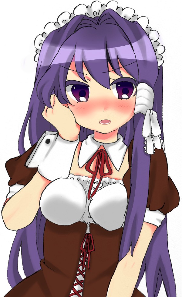 paruko, fujibayashi kyou, clannad, bad id, bad pixiv id, 00s, blush, long hair, maid, purple eyes, purple hair