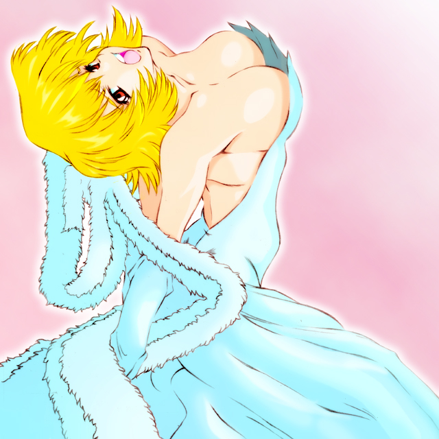 rf400rv, cagalli yula athha, gundam, gundam seed, gundam seed destiny, 00s, 1girl, blonde hair, breasts, cleavage, dress, female focus, large breasts, open mouth, red eyes, short hair, solo, wedding dress