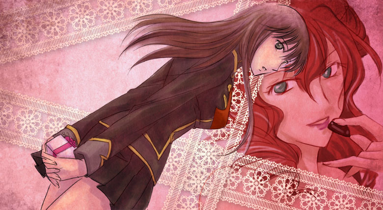 asou naruto, setsuko ohara, xine espio, banpresto, super robot wars, super robot wars z, super robot wars z1, bad id, bad pixiv id, 2girls, brown hair, green eyes, long hair, looking back, military, military uniform, multiple girls, red hair