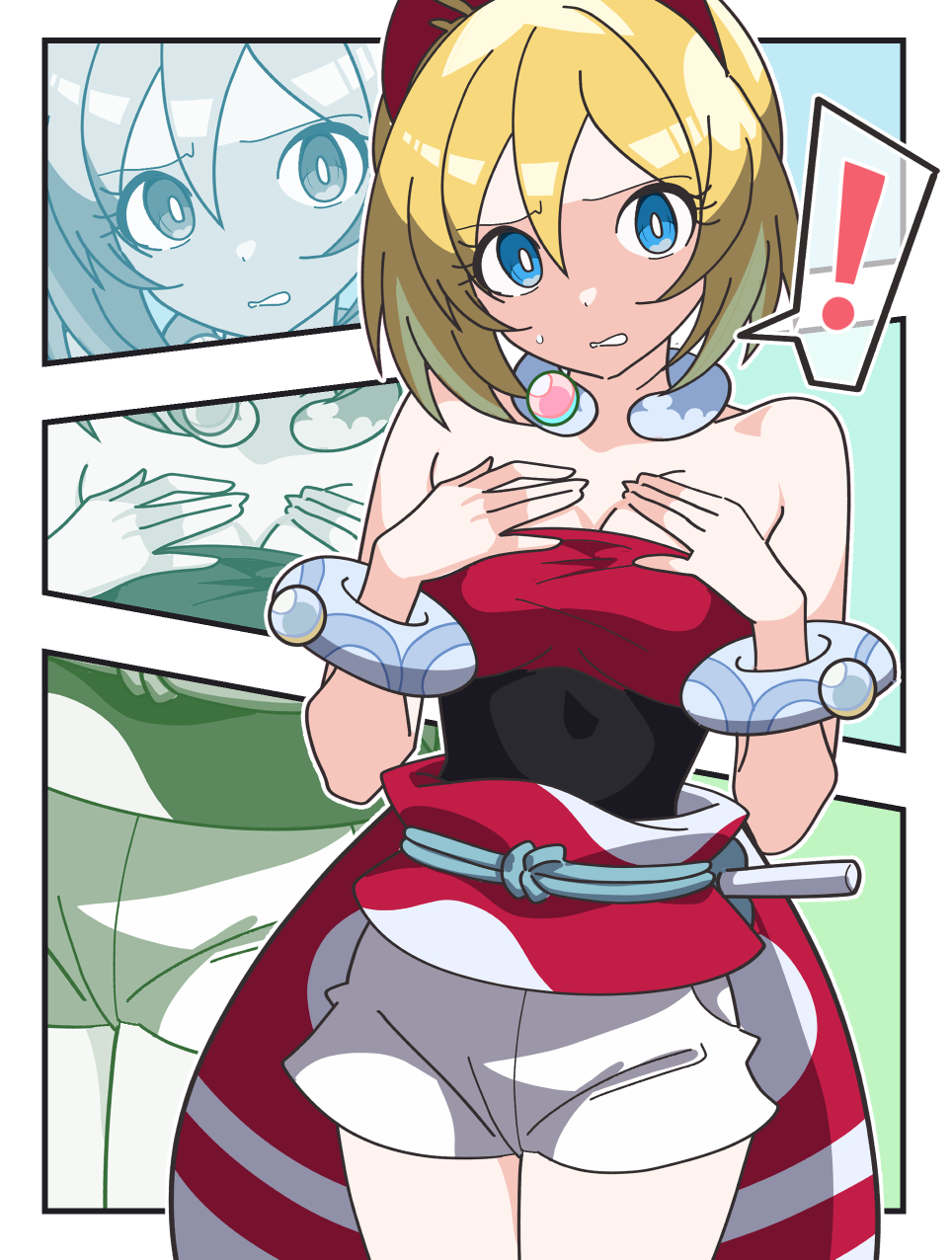 kanbei (pixiv11037490), irida (pokemon), nintendo, pokemon, pokemon legends: arceus, highres, 1girl, blonde hair, blue eyes, short hair, solo