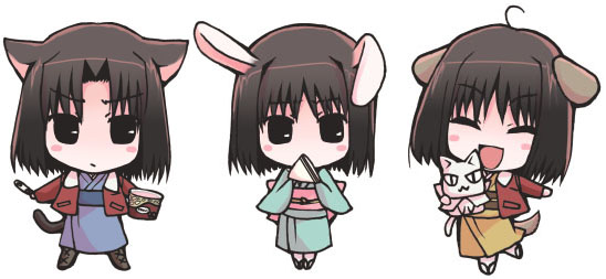 tokitsukaze otoha, ryougi shiki, kara no kyoukai, animal ears, cat ears, cat tail, chibi, dog ears, rabbit ears, tail