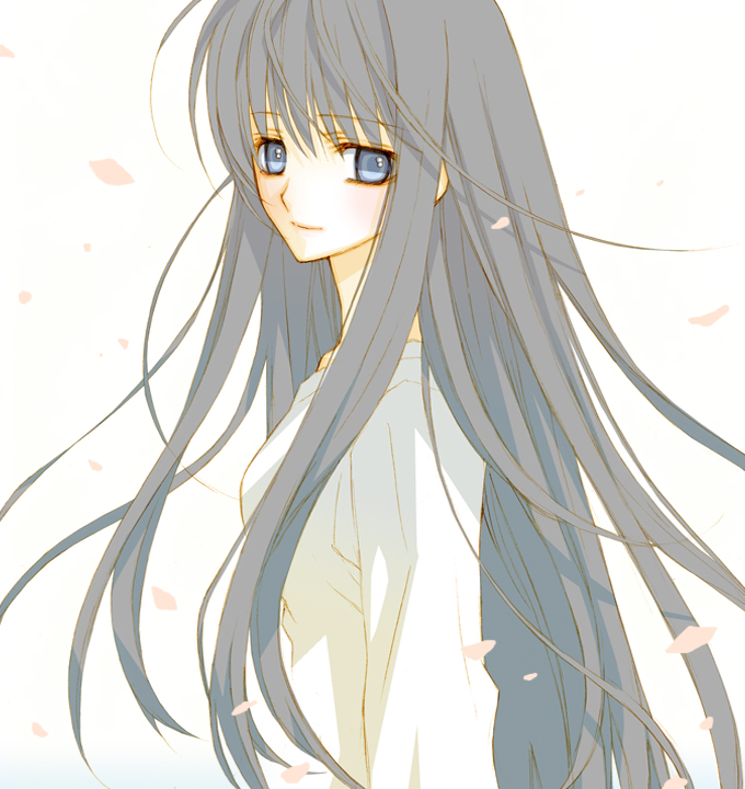 bernard sho, marina ismail, gundam, gundam 00, bad id, bad pixiv id, 00s, 1girl, black hair, blue eyes, female focus, long hair, petals, solo, wind