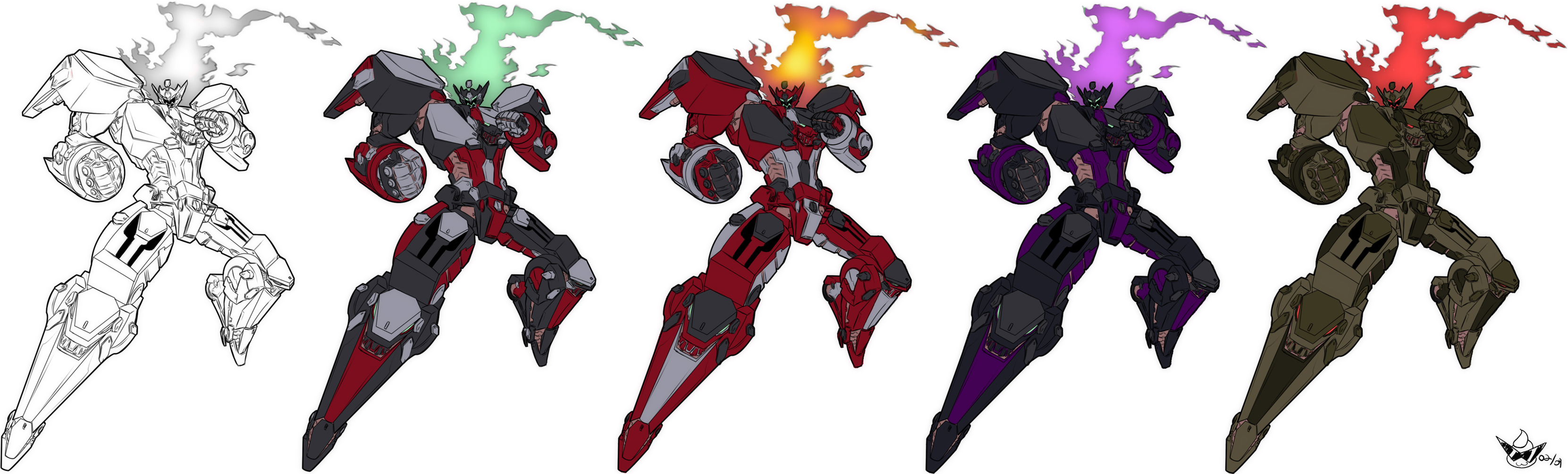 chuunioniika, original, absurdres, highres, long image, wide image, fire, mecha, no humans, robot