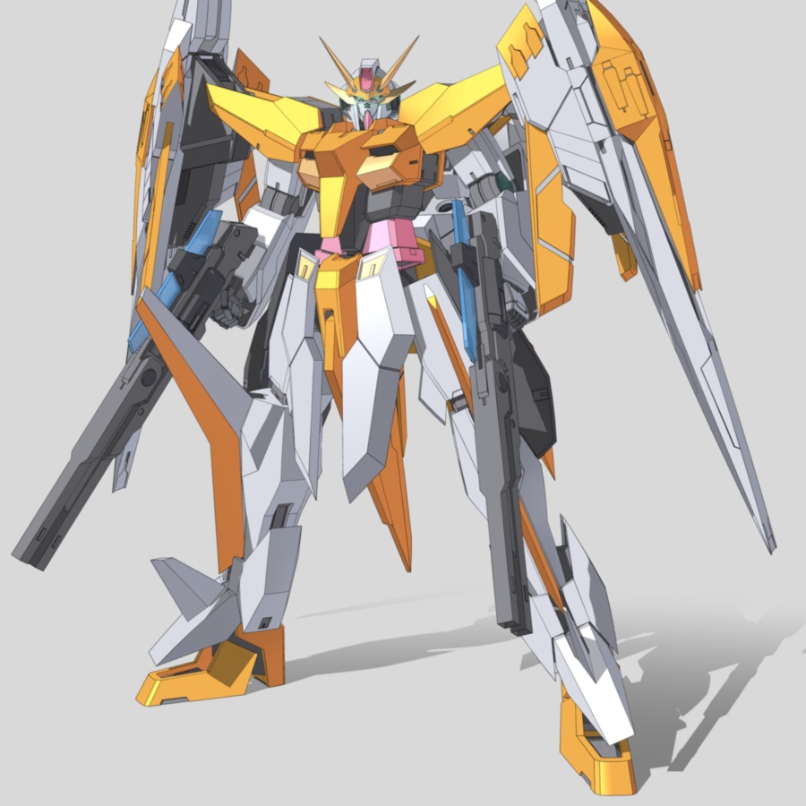 zefai, 0 raiser, arios, gundam, gundam 00, 00s, 3d, dual wielding, gun, holding, mecha, no humans, robot, weapon
