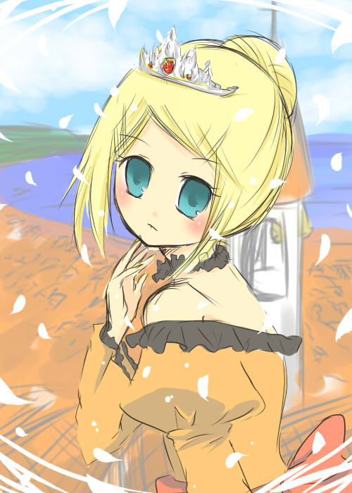 sakurakouji rukia, kagamine rin, riliane lucifen d'autriche, aku no musume (vocaloid), evillious nendaiki, vocaloid, bad id, bad pixiv id, 1girl, bare shoulders, blonde hair, blue eyes, choker, dress, female focus, hair bun, short hair, single hair bun, solo, tiara