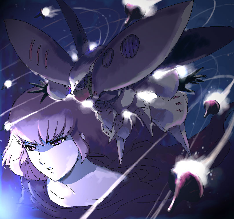 mizuhara aki, haman karn, qubeley, gundam, gundam zz, zeta gundam, funnels, funnels (gundam), mecha, pink hair, purple eyes, robot, solo
