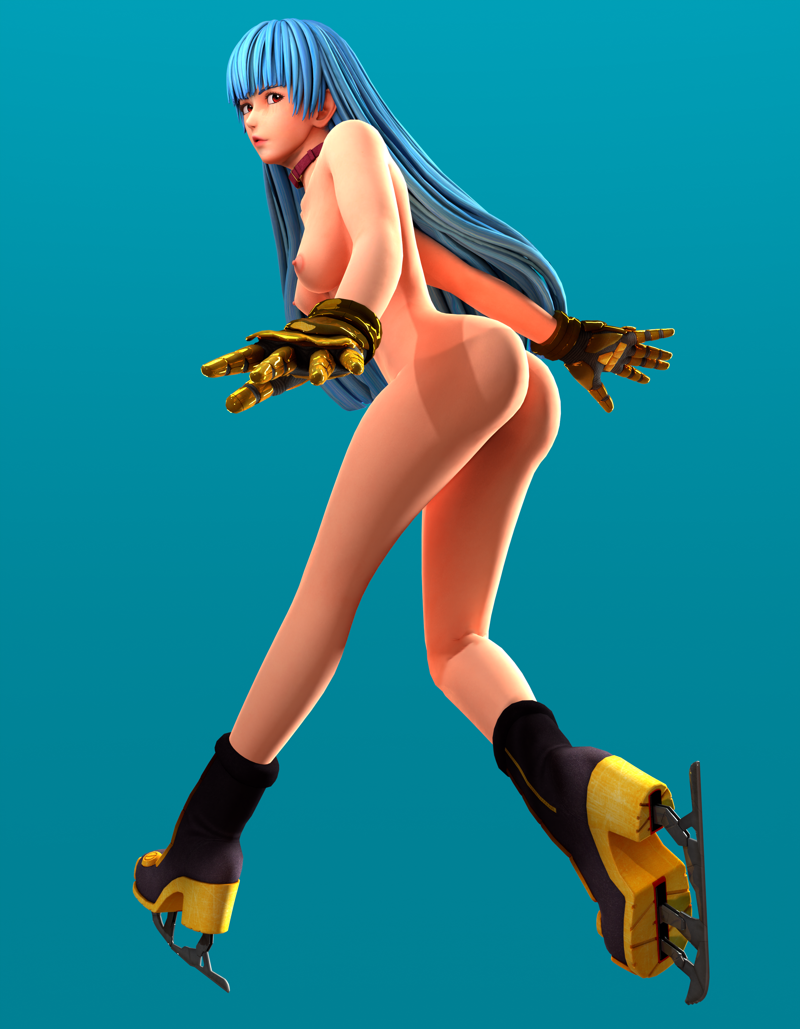 kula diamond, snk, the king of fighters, the king of fighters xv, 3d, blue hair, breasts, breasts out, modeling, nude, nude modeling, skates