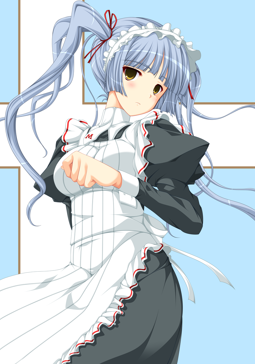 yaegawa mahiro, shinouji matsurika, maria holic, bad id, bad pixiv id, highres, 00s, apron, blue hair, hair ribbon, hairband, lace, long hair, maid, maid apron, ribbon, solo, twintails, yellow eyes
