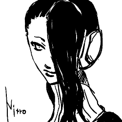 nitro (galerians), galerians, galerians: ash, lowres, tagme, 1girl, black hair, character name, female focus, frontal ponytail, hair over one eye, headband, ponytail, simple background, smile, solo, white background