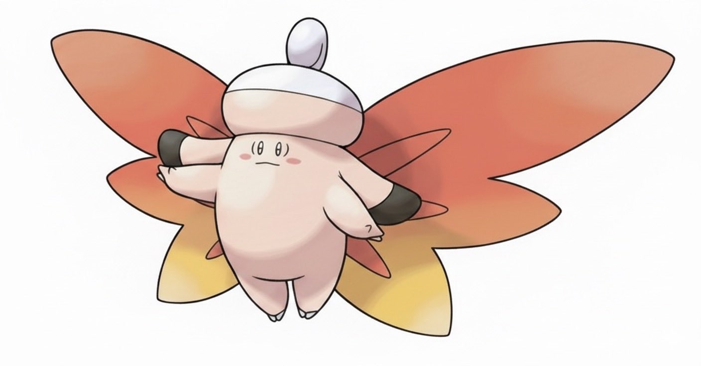 clefable, nintendo, pokemon, alien, blue eyes, blush stickers, colored skin, curly hair, fairy, fairy wings, gen 1 pokemon, gradient wings, mega clefable, mega pokemon, multicolored wings, no humans, pink skin, pokemon (creature), pokemon focus, ritterfou, smile, wings