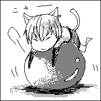 rion (galerians), galerians, aliasing, lowres, 1boy, animal ears, ball, cat ears, monochrome, short hair, simple background, white background