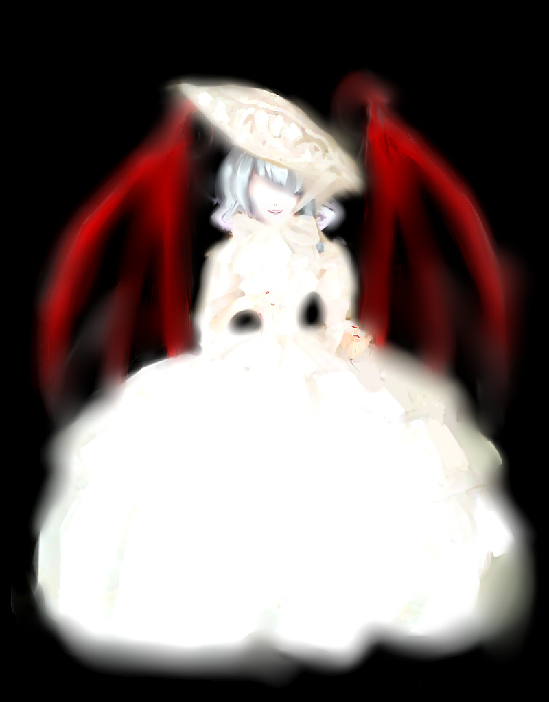 yoshioka yoshiko, remilia scarlet, touhou, 1girl, blue hair, female focus, solo, vampire, wings