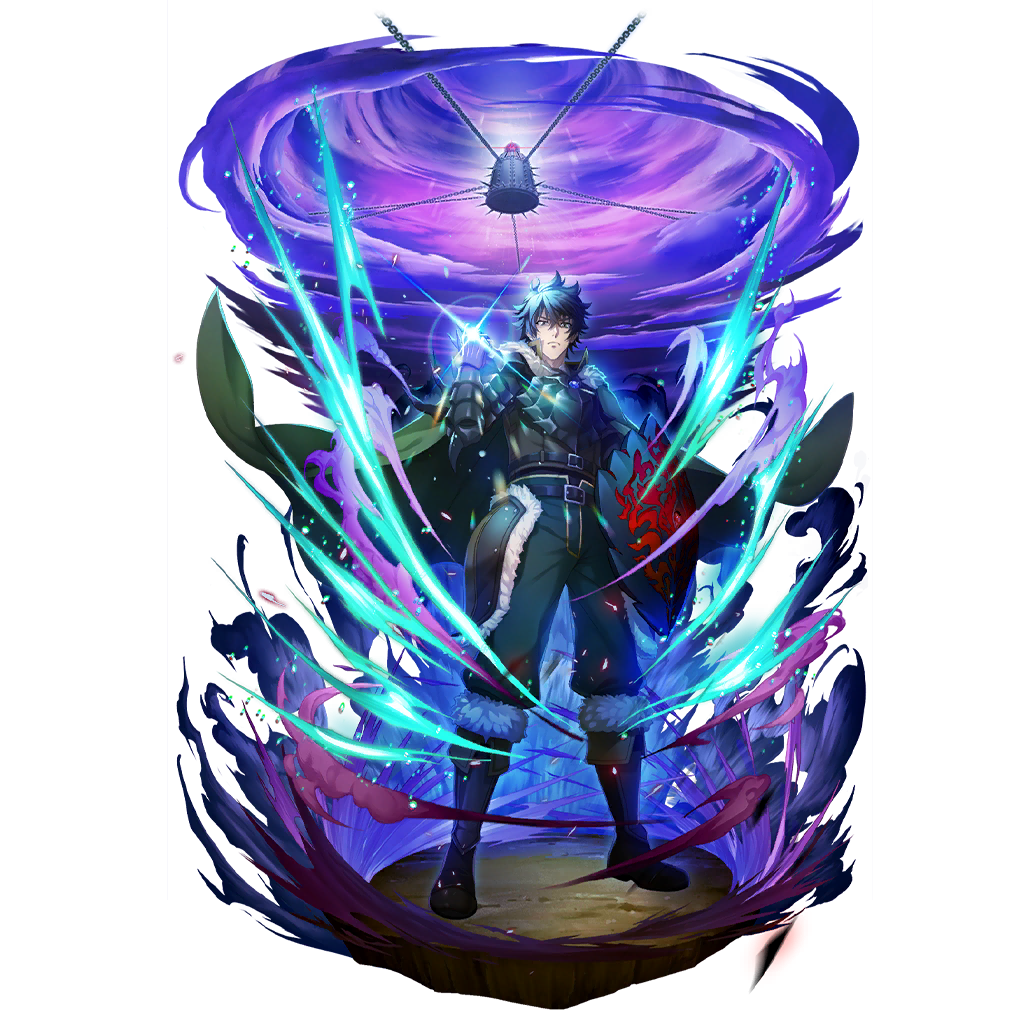 iwatani naofumi, tate no yuusha no nariagari, tate no yuusha no nariagari rerise, artist request, game cg, official art, 1boy, armor, aura, black armor, black hair, boots, breastplate, brown armor, brown boots, cloak, couter, frown, full body, fur-trimmed armor, fur-trimmed boots, fur-trimmed hood, fur trim, gauntlets, glint, green cloak, green eyes, green pants, hair between eyes, hand up, holding, holding shield, hood, hood down, hooded cloak, iron maiden, knee boots, leather armor, legendary shield (shield of wrath) (tate no yuusha no nariagari), legendary shield (tate no yuusha no nariagari), looking at viewer, male focus, messy hair, outstretched arm, pants, pauldrons, purple sky, red sky, rerebrace, shield, short hair, shoulder armor, simple background, sky, smoke, solo, spiked pauldrons, spiked rerebrace, spikes, standing, straight-on, tassets, transparent background, v-shaped eyebrows, vambraces
