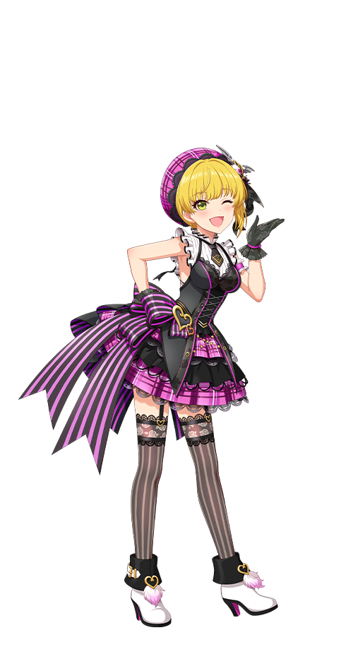 miyamoto frederica, idolmaster, idolmaster cinderella girls, idolmaster cinderella girls starlight stage, official art, 1girl, blonde hair, boots, dress, full body, garter straps, gloves, green eyes, hat, heart, high heel boots, high heels, idol clothes, necktie, one eye closed, open mouth, solo, thighhighs, transparent background