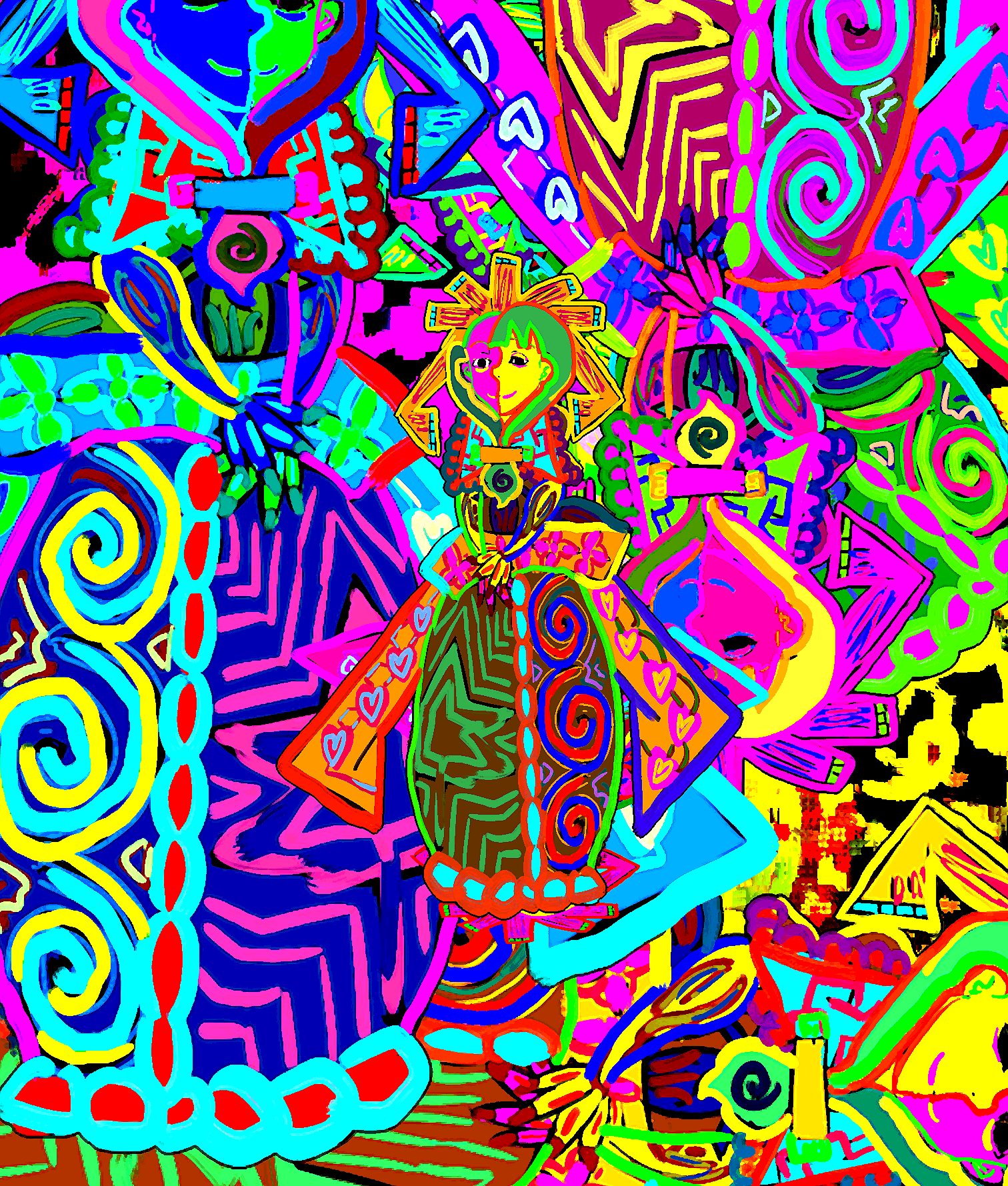 yoshioka yoshiko, kagiyama hina, touhou, highres, 1girl, abstract, colorful, female focus, psychedelic, solo