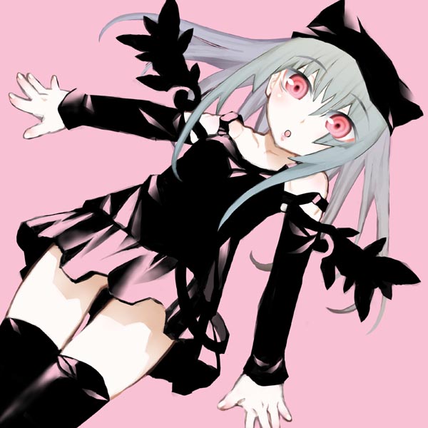 kakashichi, suigintou, rozen maiden, silver hair, 00s, detached sleeves, dress, hat, long hair, pink eyes, solo, strap slip, thighhighs, wings, zettai ryouiki