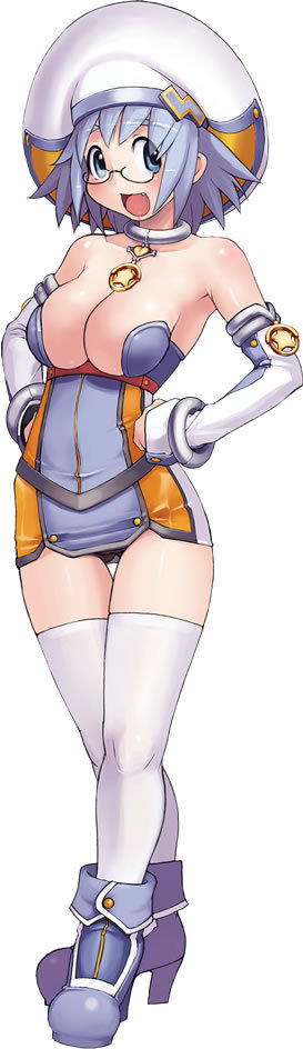 kei jiei, cuoretti, original, long image, tall image, 1girl, blue eyes, blue hair, breasts, cleavage, detached sleeves, dress, female focus, full body, glasses, high heels, jewelry, large breasts, matching hair/eyes, neck ring, shoes, short dress, simple background, solo, standing, star (symbol), thighhighs, white background, white thighhighs, zettai ryouiki