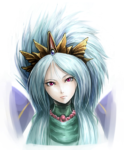 taka yanagi, takayanagi (artist), nina (breath of fire ii), breath of fire, breath of fire ii, capcom, bad id, bad pixiv id, lowres, 1girl, blue hair, crown, female focus, kuudere, long hair, purple eyes, solo