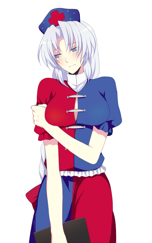 harano, yagokoro eirin, touhou, looking away, 1girl, blush, embarrassed, female focus, solo