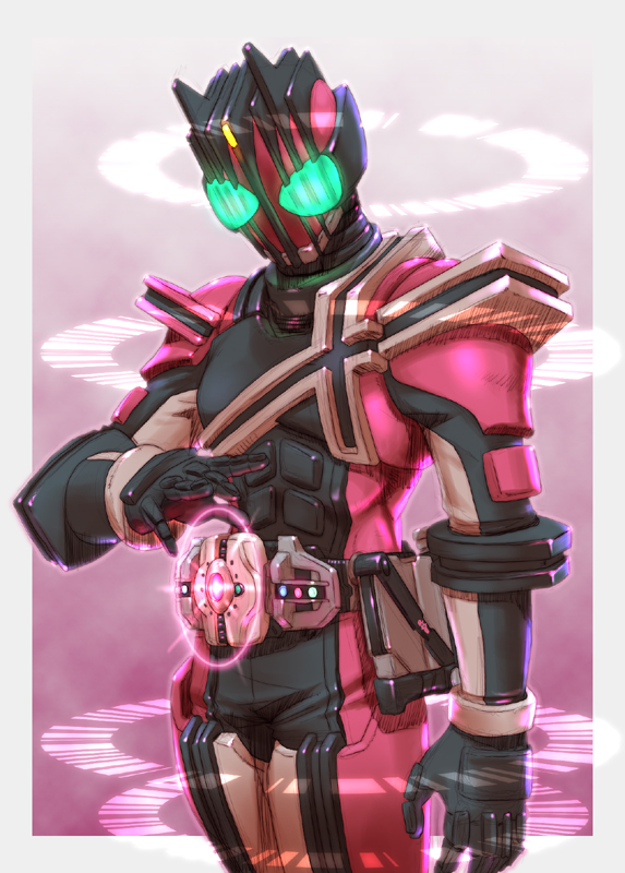 yabe makoto, kamen rider decade, kamen rider, kamen rider dcd, 1boy, armor, belt, glowing, glowing eyes, green eyes, male focus, mask, solo