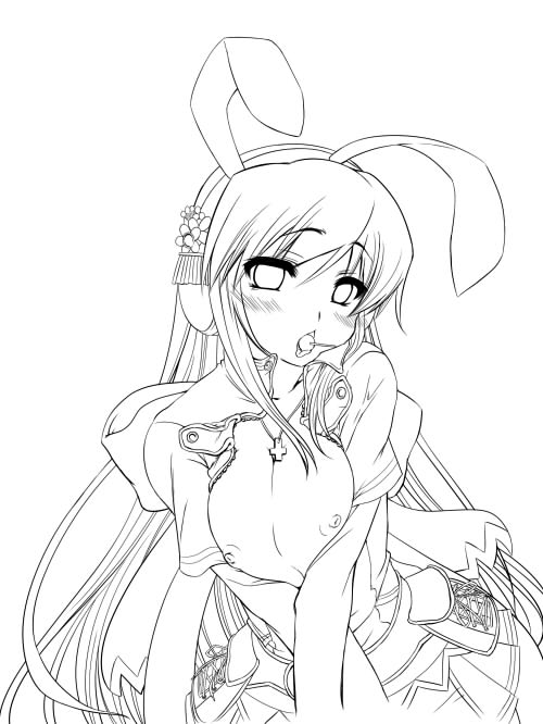 mikage baku, umegiri iroha, umegiri iroha (candy bunny), beatmania iidx, bemani, 1girl, breasts, candy, female focus, food, greyscale, large breasts, lollipop, monochrome, mouth hold, open clothes, open shirt, shirt, solo