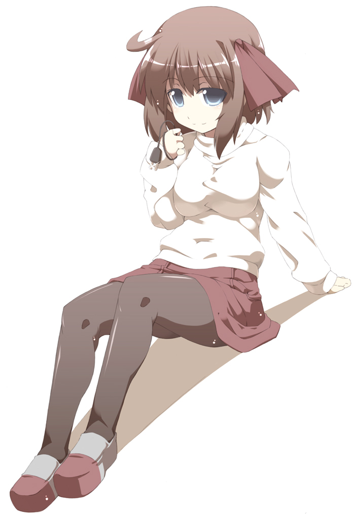 tokyo (great akuta), hirokawa takemi, jikkyou powerful pro yakyuu, power pro kun pocket, power pro kun pocket 9, 1girl, blue eyes, brown hair, female focus, hair ribbon, pantyhose, ribbon, solo