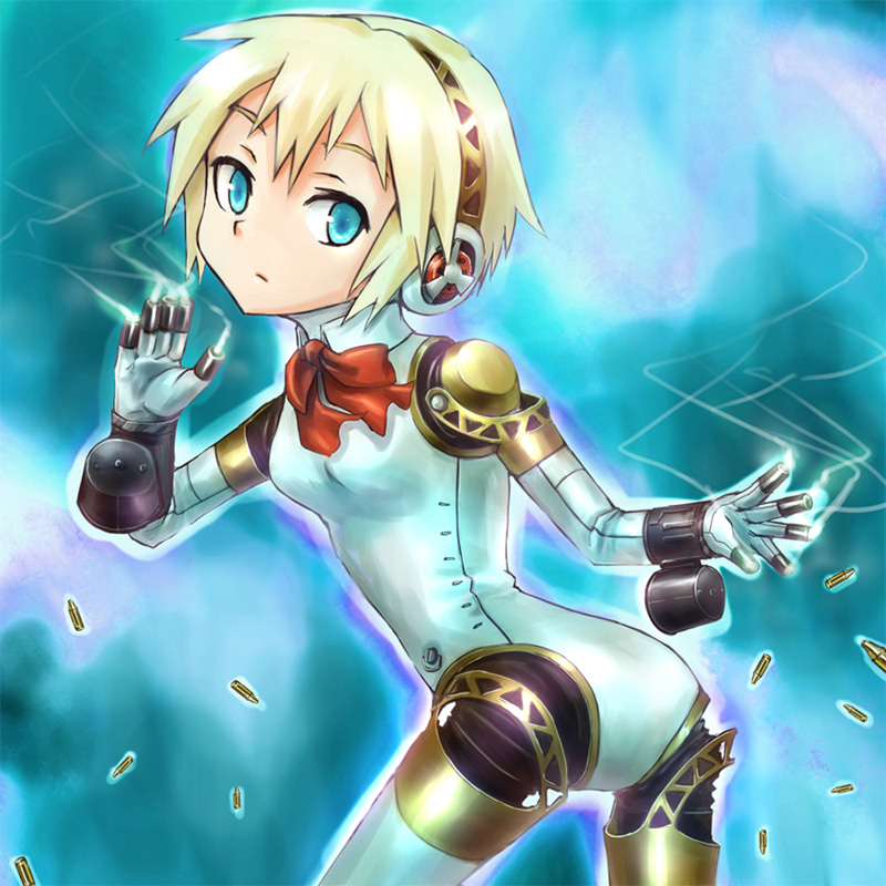 hashi, aigis (persona), atlus, persona, persona 3, bad id, bad pixiv id, android, ass, blonde hair, blue eyes, breasts, shell casing, short hair, smoke, solo, steam