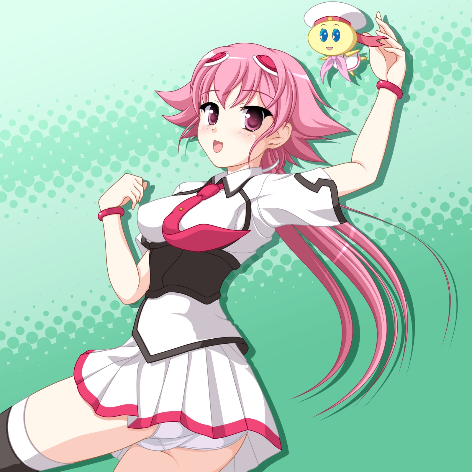 kakesu, shishidou akiha, shishidou imoko, sora wo kakeru shoujo, highres, 00s, ass, panties, pantyshot, pink eyes, pink hair, short hair, skirt, thighhighs, underwear