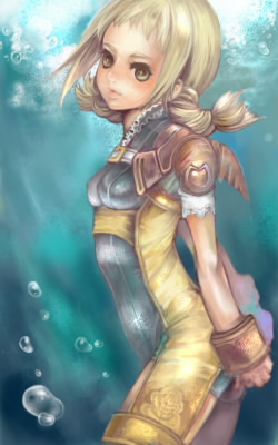 penelo, final fantasy, final fantasy xii, lowres, 00s, 1girl, blonde hair, braid, breasts, female focus, small breasts, solo, twin braids, yellow eyes