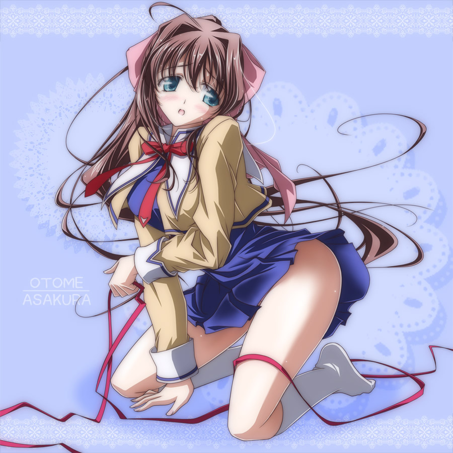 kikuchi tsutomu, asakura otome, da capo, da capo ii, 00s, kneeling, no panties, ribbon, solo