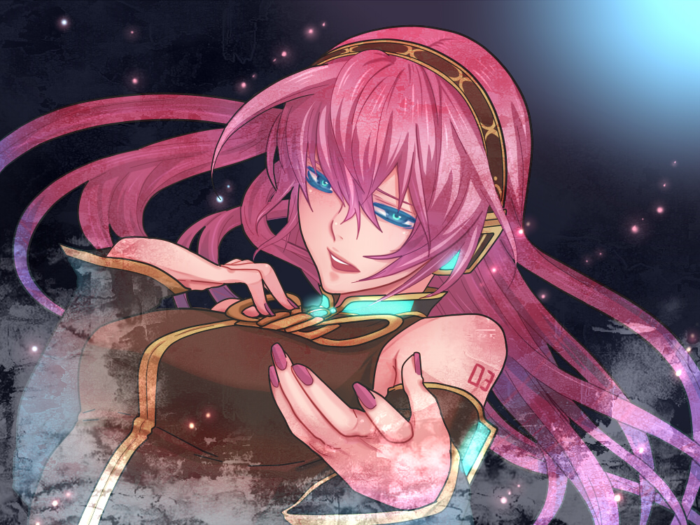 nayu, megurine luka, vocaloid, bad id, bad pixiv id, blue eyes, detached sleeves, head tilt, long hair, pink hair, solo