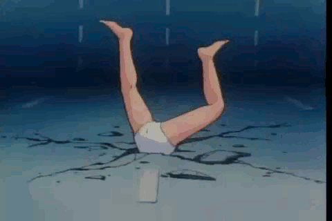 magami eiko, project a-ko, 1980s (style), animated, animated gif, anime screenshot, lowres, 1girl, ass, barefoot, buried, crack, embarrassed, female focus, floor, inugami-ke no ichizoku pose, kicking, legs, oldschool, panties, pool, retro artstyle, solo, struggling, stuck, subliminal, swimsuit, through ground, underwater, underwear