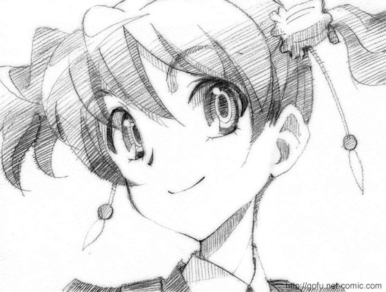 gofu, momozono love, fresh precure!, precure, traditional media, 00s, 1girl, female focus, greyscale, monochrome, sketch, smile, solo, twintails