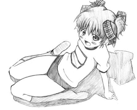 naoe riki, little busters!, lowres, traditional media, 1boy, buruma, crossdressing, crossdressing (mtf), greyscale, male focus, monochrome, solo, trap
