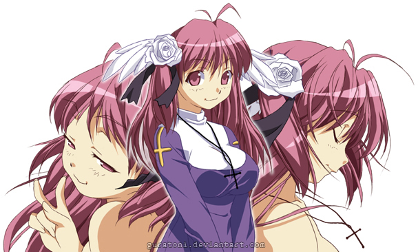 ragnarok online, angel wings, breasts, cross, flower, pink eyes, pink hair, priest, priestess, rose, wings